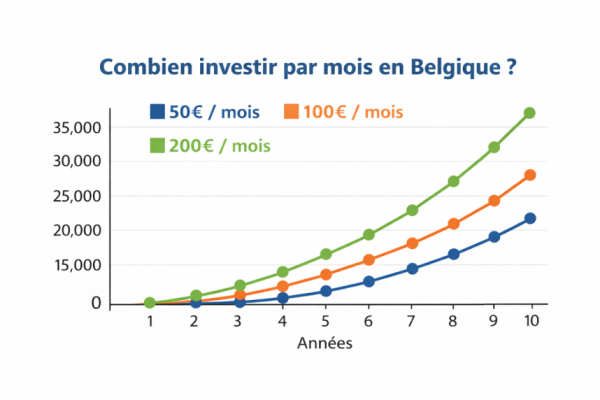 Graphique montant investi par mois en Belgique et capital accumulé
